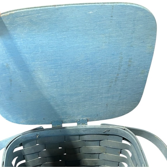 Rare Vtg Signed RUTH Blue With Floral Fruit Wood Top Basket Handles Strawberries - Picture 7 of 15